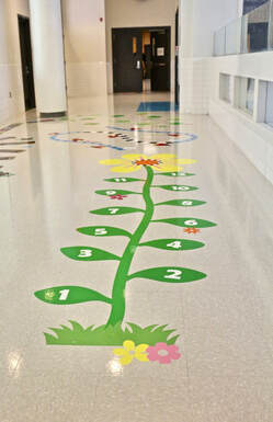 Flower sensory path using numbers on first floor of the school